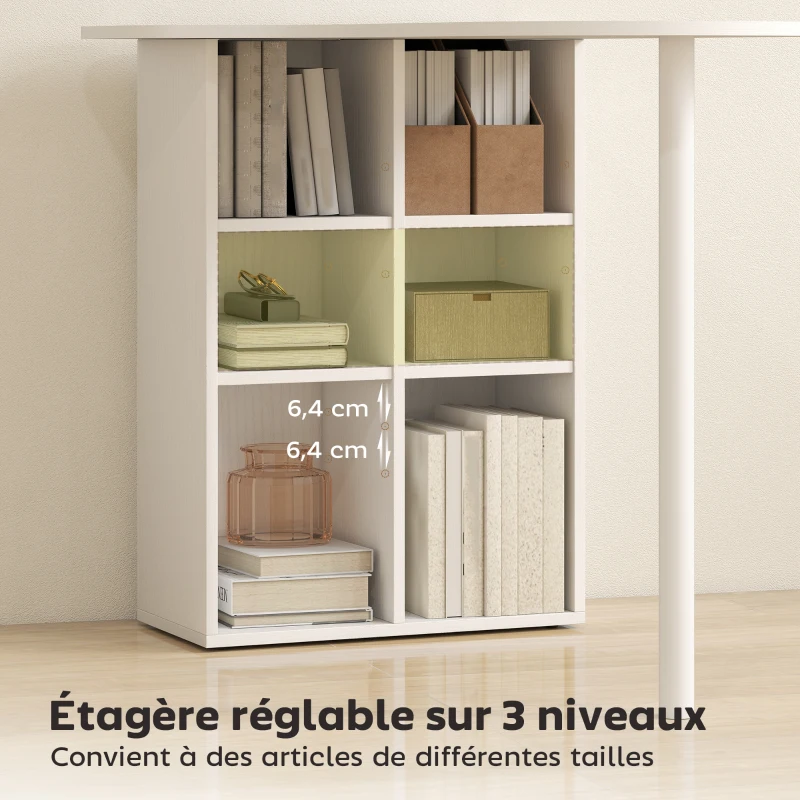 HOMCOM Bureau irrégulier table d'ordinateur 100 x 59 cm avec 6 compartiments, 4 étagères réglables et cadre en acier, blanc