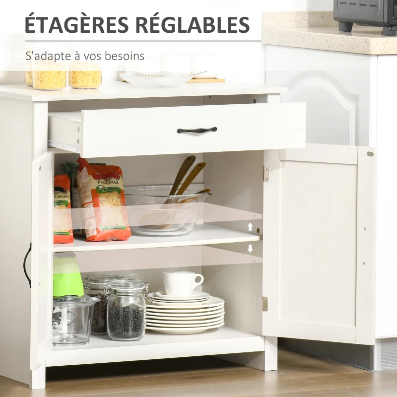 HOMCOM Buffet salon, meuble de rangement avec tiroir, 2 portes de grange et étagère réglable, 80 x 39,7 x 80 cm, blanc