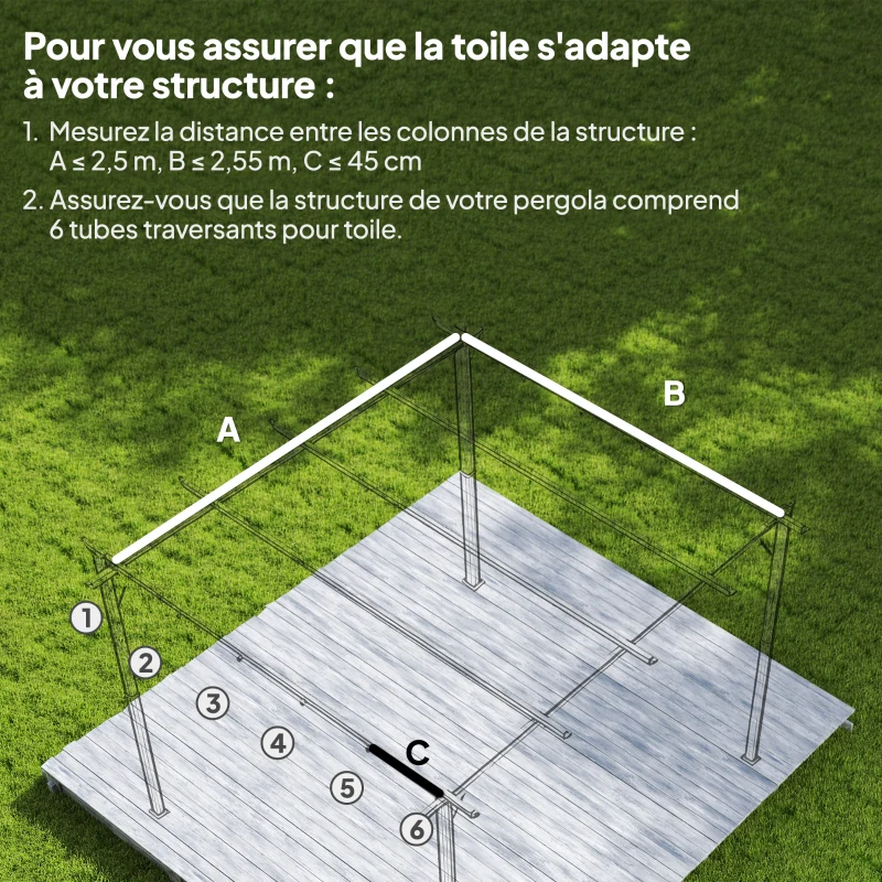 Outsunny Toile de toit pour pergola tonnelle rétractable de 3 x 3 m - toile uniquement 250 x 255 cm beige