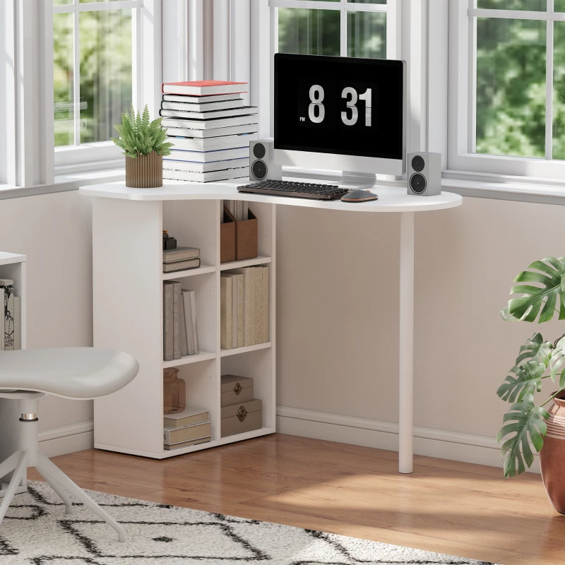 HOMCOM Bureau irrégulier table d'ordinateur 100 x 59 cm avec 6 compartiments, 4 étagères réglables et cadre en acier, blanc