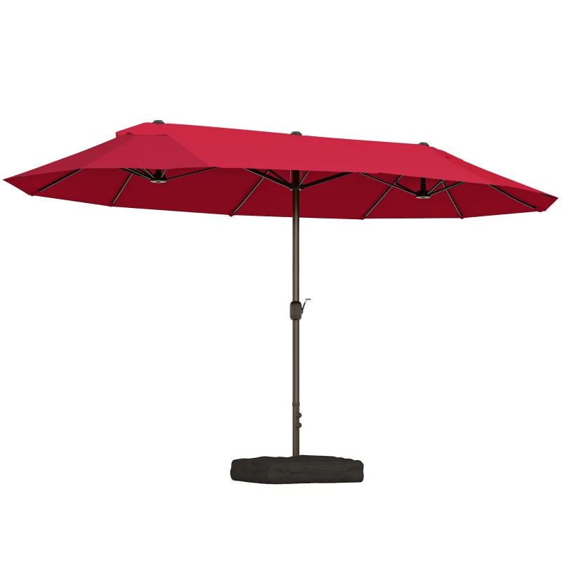 Outsunny Parasol de jardin exterieur parasol double rectangulaire 4,6L x 2,7l x 2,4H m avec ouverture fermeture manivelle, sacs de lestage et base inclus, pour balcon, piscine, bordeaux