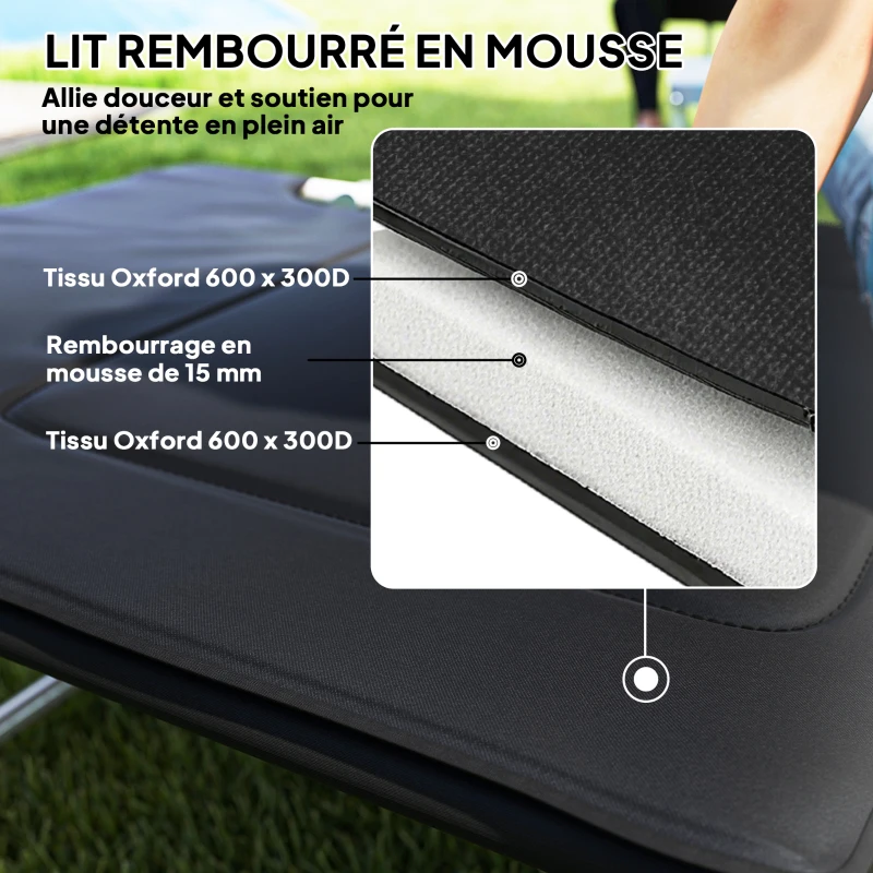 Outsunny Lit de camping pliable lit de camp pour adultes portable avec oreiller amovible rembourrage mousse 183 x 66 x 33 cm noir