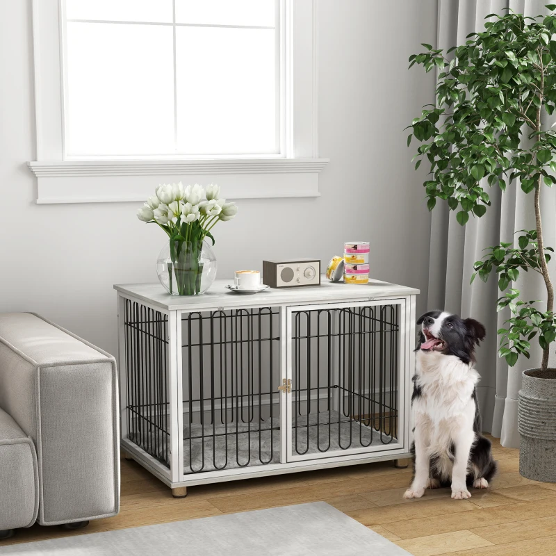 PawHut Cage pour chien caisse pour chien avec coussin pieds réglables pour chiens moyens jusqu'à 20 kg 90 x 58 x 62,5 cm gris
