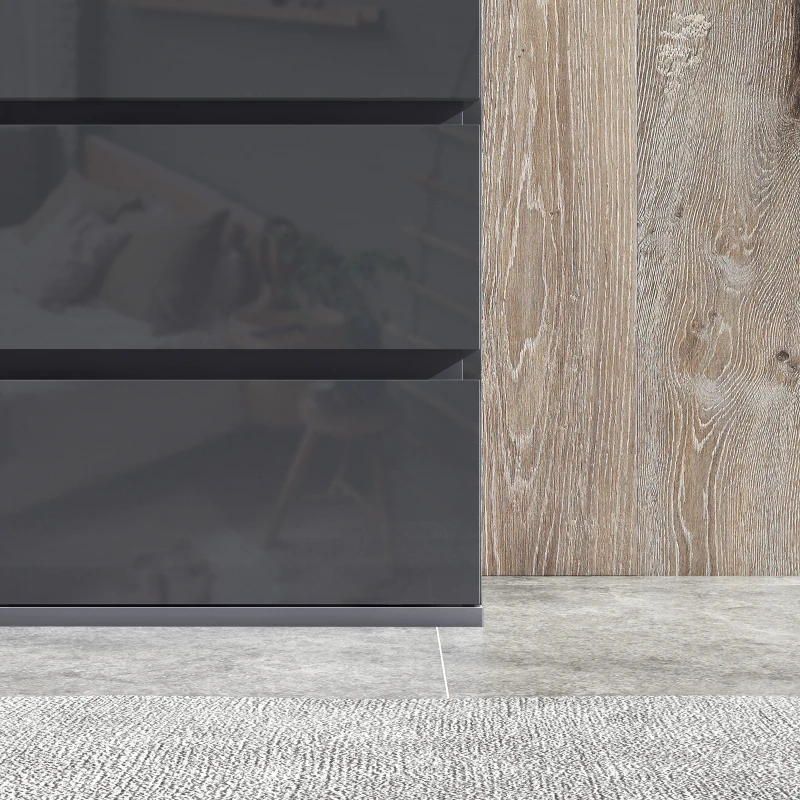 HOMCOM Commode 5 tiroirs sans poignées Moderne en Finition Laquée Grise - Grand Espace de Rangement