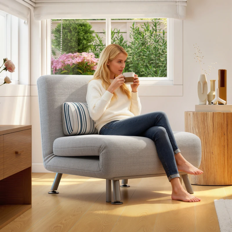 HOMCOM Fauteuil convertible 3 en 1 chauffeuse lit 1 place avec coussin gris