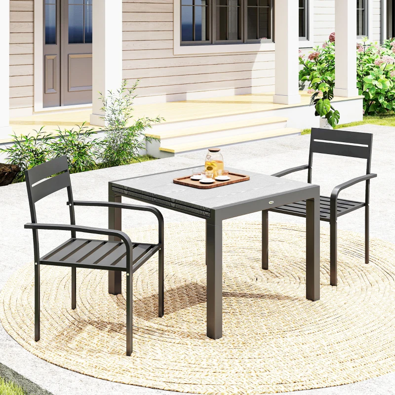 Outsunny Lot de 2 chaises de jardin chaises empilables d'extérieur avec accoudoirs, cadre en aluminium 56 x 58 x 83 cm gris foncé