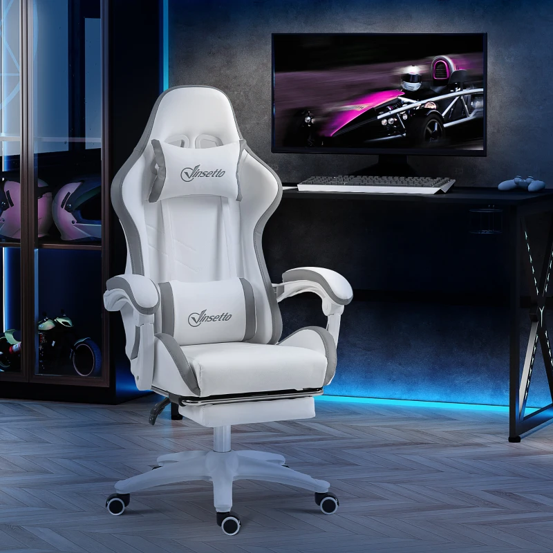 Vinsetto Chaise gaming fauteuil gaming ergonomique avec dossier inclinable à 135° et soutien lombaire, 65 x 65 x 121-129 cm blanc