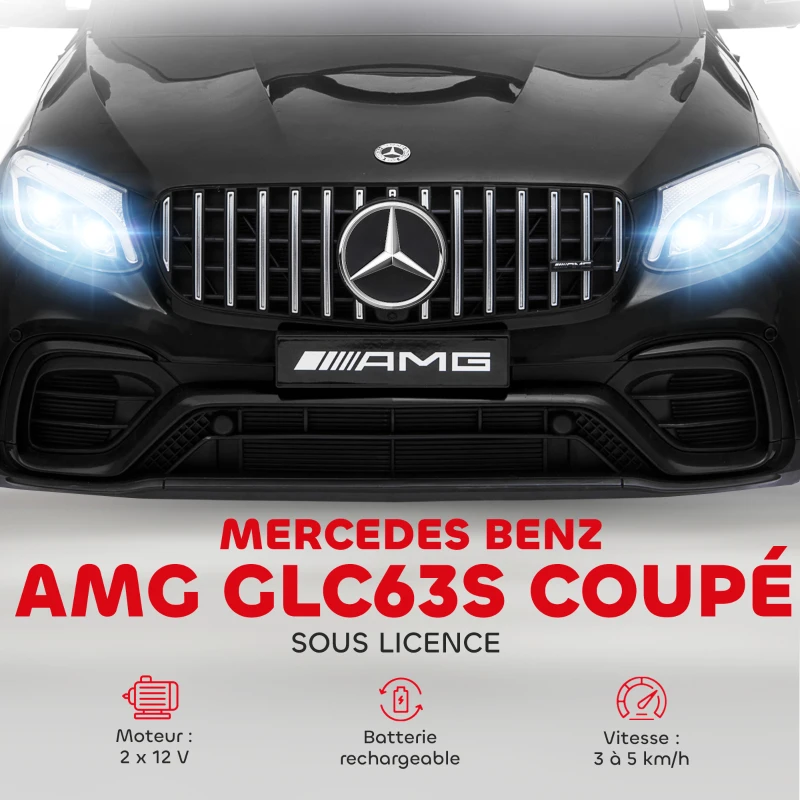 HOMCOM Voiture véhicule électrique Enfants 12 V 35 W V. 3-5 Km/h télécommande Effets sonores + Lumineux Noir Mercedes GLC AMG(m-4)