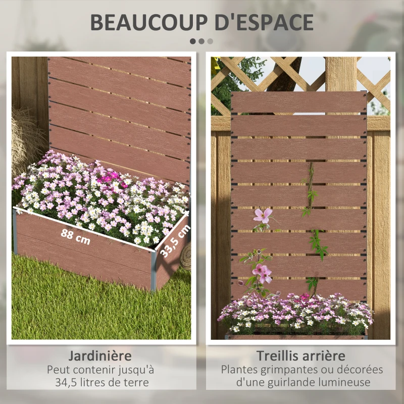 Outsunny Jardinière avec treillis, bac à fleurs, pour plantes grimpantes, légumes, fleurs, 72 x 38 x 150 cm, marron clair