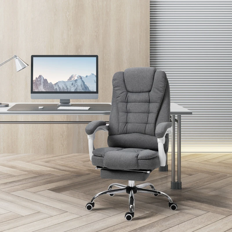 Vinsetto Fauteuil de bureau manager chaise pour ordinateur avec repose-pied dossier inclinable accoudoirs rembourrés en lin gris