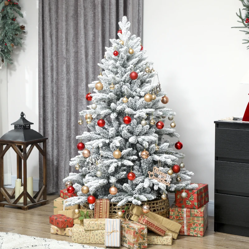 HOMCOM Sapin de Noël artificiel floqué de neige 150 cm, arbre de Noël avec 768 branche, support en métal pliable, vert