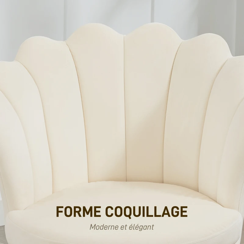 HOMCOM Fauteuil coquillage chaise coiffeuse fauteuil en velours fauteuil de salon avec pieds en métal doré beige