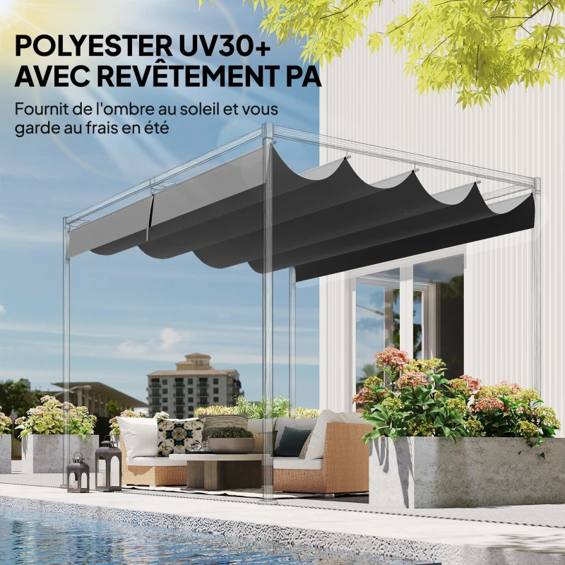 Outsunny Toile de Toit pour pergola Bâche pour Pergola rétractable de 4 x 3 m, Toile Uniquement 392 x 350 cm, Gris foncé
