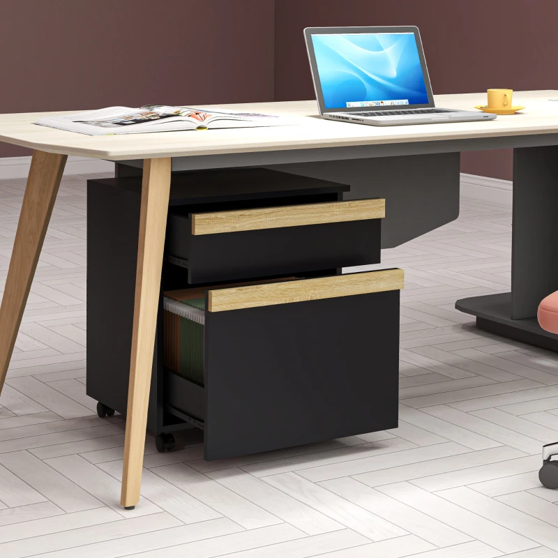 Vinsetto Caisson de bureau à roulettes avec 2 tiroirs coulissants trieur à dossiers 48 x 40 x 59,5 cm noir