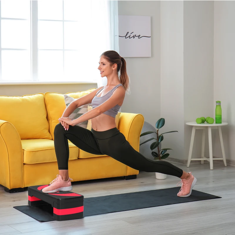 HOMCOM Stepper fitness aérobic hauteur réglable surface antidérapante 80 x 31 x 20 cm noir rouge