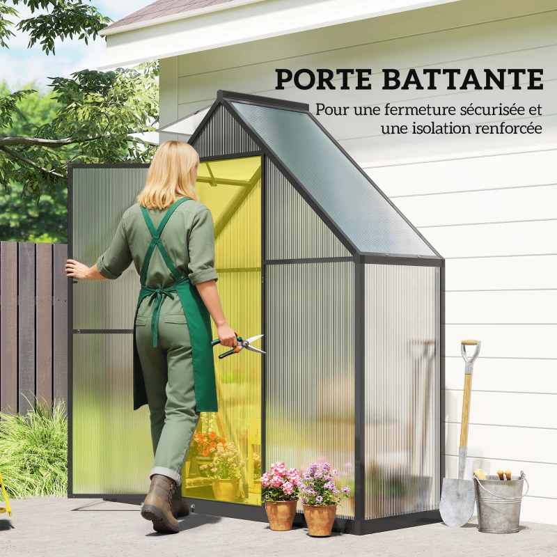 Outsunny Serre de jardin en aluminium polycarbonate, serre avec fenêtre réglable porte battante résistant intempéries transparent