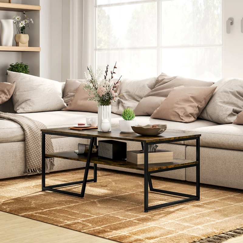 HOMCOM Table basse rectangulaire au style industriel 1 plateau et 1 étagère de rangement métal 106 x 55 x 45 cm