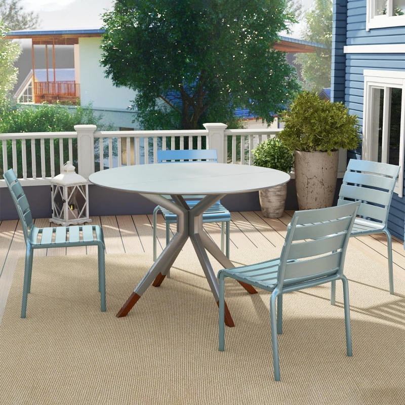 Outsunny Lot de 4 chaises de jardin chaises de bistro empilables avec assise et dossier à lattes dim. 42L x 54l x 78H cm gris
