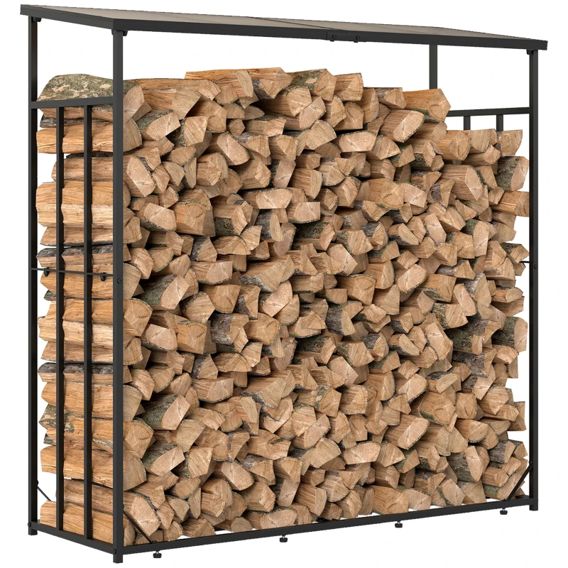 Outsunny Legnaia da Esterno in Metallo con Tetto in Policarbonato, Capacità 2100kg, 185x67x185, Nero