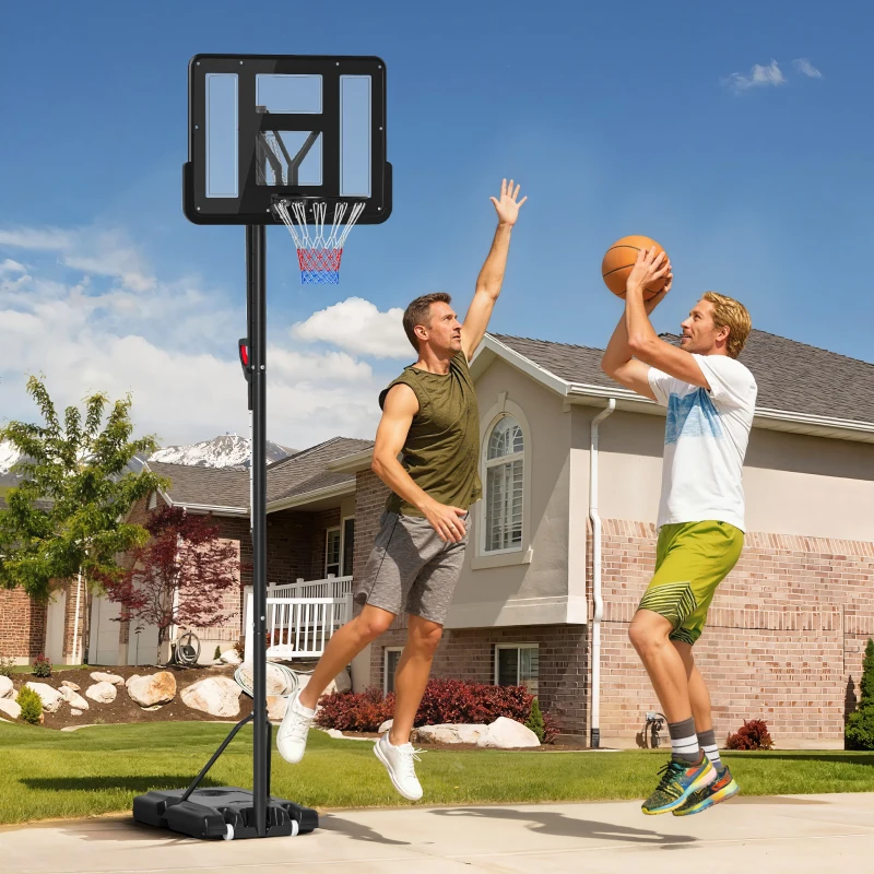 SPORTNOW Panier de basket sur pied hauteur réglable de 2,35m à 3,05m avec roulettes, panneau arrière solide, Base de Lestage