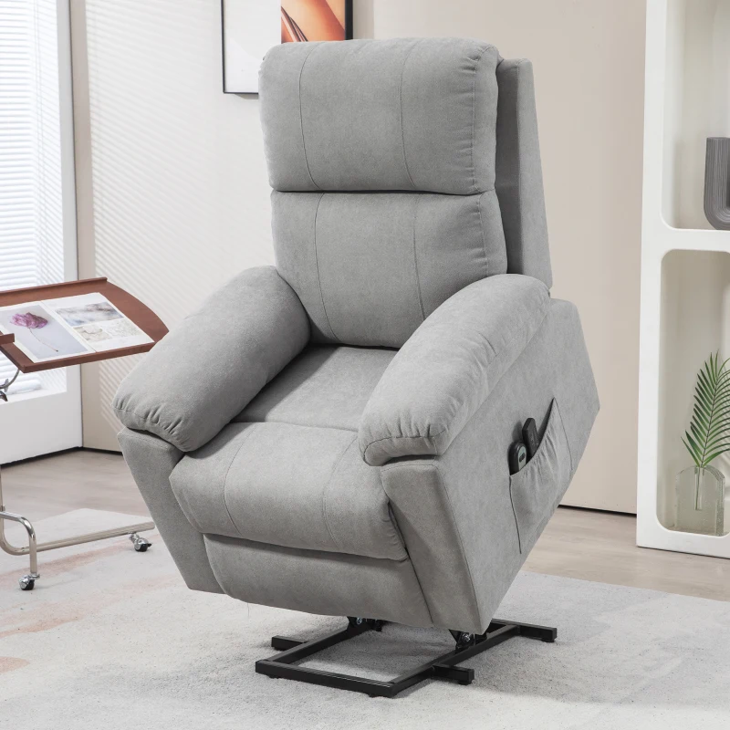 HOMCOM Fauteuil releveur électrique massant et dossier inclinable avec repose-pied télécommandes revêtement imitation lin gris