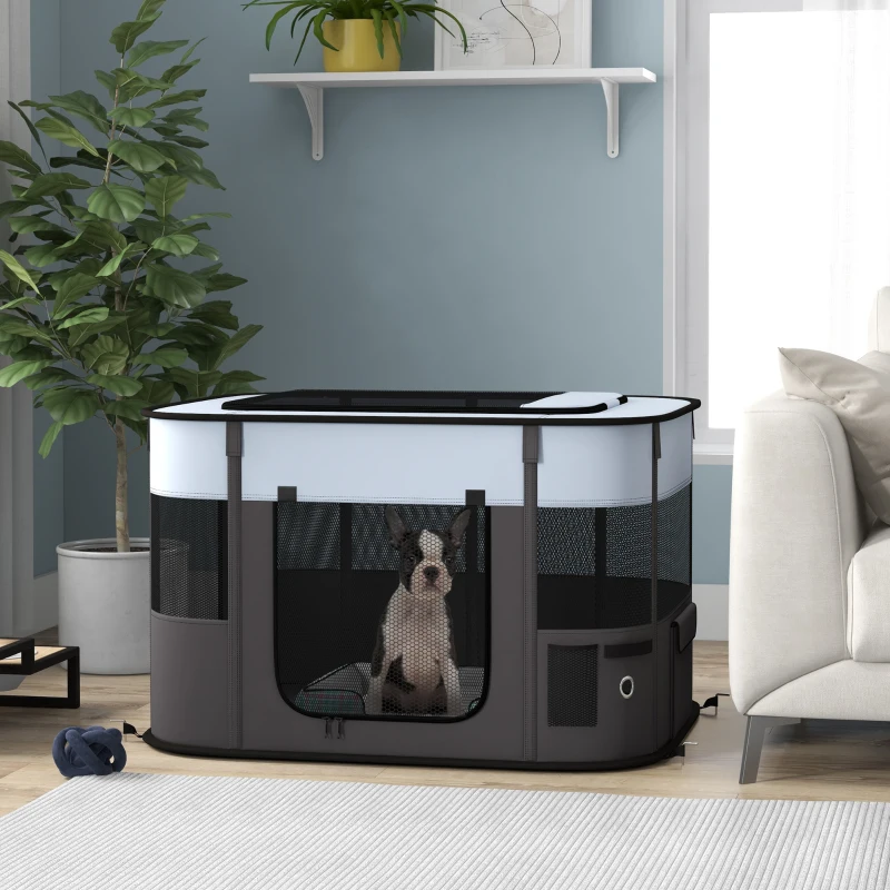 PawHut Parc enclos pliable pour chien chat petits animaux en tissu Oxford avec rangement 94 x 74 x 60 cm gris et noir