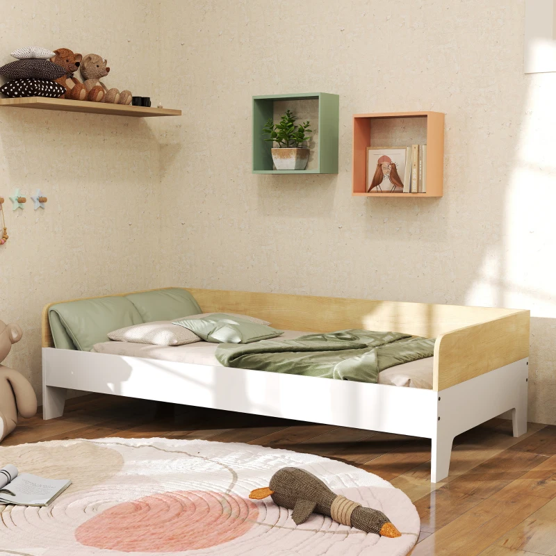AIYAPLAY Lit enfant lit avec sommier à lattes avec panneaux latéraux élevés conception basse en bois 143,5 x 74 x 40 cm blanc