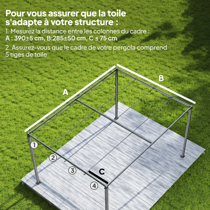 Outsunny Toile de Toit pour pergola Bâche pour Pergola rétractable de 4 x 3 m, Toile Uniquement 392 x 350 cm, Gris foncé