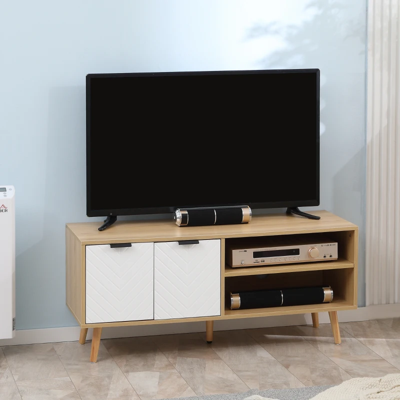 HOMCOM Meuble TV pour télévision jusqu'à 46 pouces design scandinave 2 portes 2 niches avec passe-câbles 110 x 39 x 48,8 cm