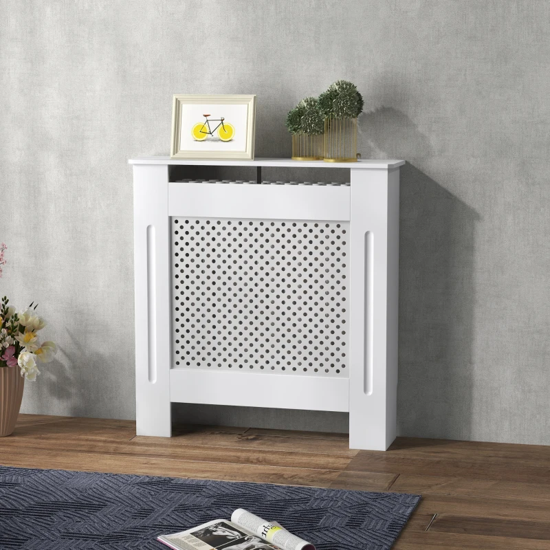 HOMCOM Cache-radiateur, couvercle de radiateur, couverture radiateur, grille ronde, 78L x 19l x 82H cm en bois blanc