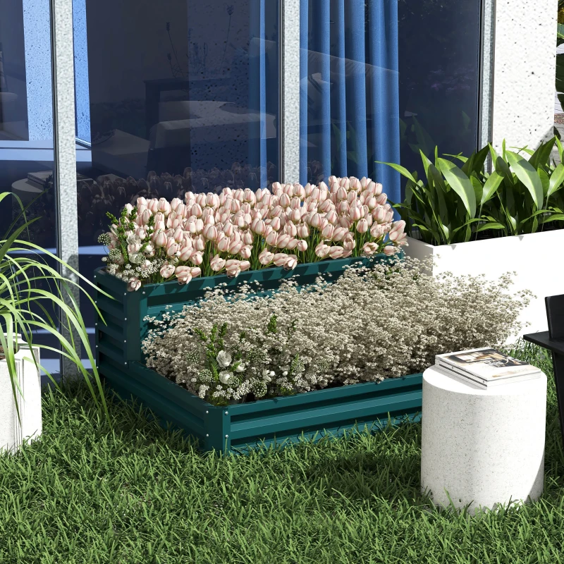 Outsunny Carré potager de jardin fond ouvert 2 étages pour herbes légumes fruits fleurs 120 x 101 x 58 cm vert