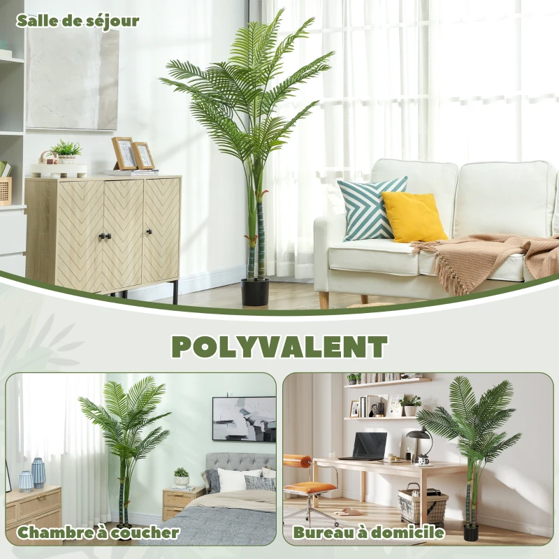 HOMCOM Plante artificielle intérieure 180 cm, palmier Areca arbre artificiel avec pot en plastique et flocage, vert