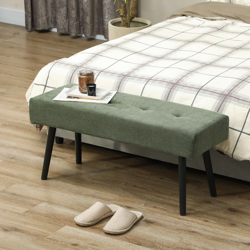 HOMCOM Banc banquette bout de lit rembourré en velours côtelé et pieds en acier noir charge 220 Kg 100 x 36 x 45 cm vert