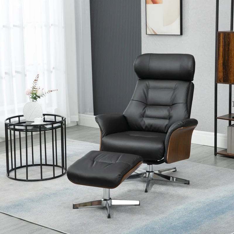 HOMCOM Fauteuil relax avec repose-pied, fauteuil de relaxation avec dossier inclinable, têtière réglable, 80x84x108cm, noir