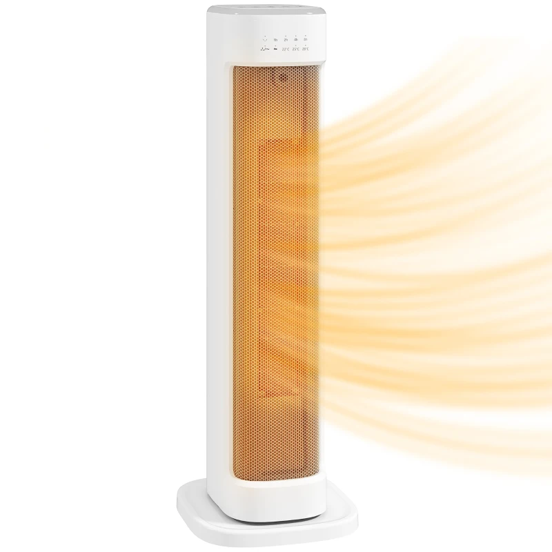 HOMCOM Chauffage d'appoint céramique PTC, radiateur électrique 2000 W avec thermostat réglable, minuterie, 21x19,7x61cm, blanc