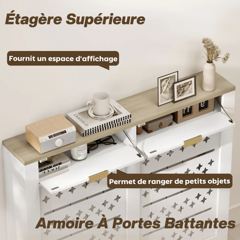 HOMCOM Couvercle de radiateur, cache radiateur avec placard rabattable et étagère supérieur, 108 x 19 x 95,5 cm, blanc