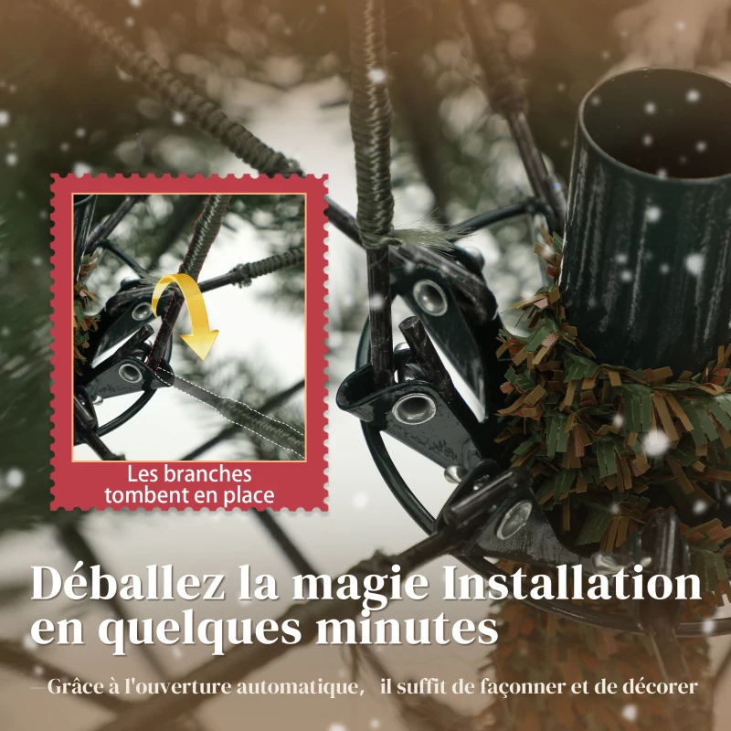 HOMCOM Sapin de Noël artificiel 210 cm, arbre de Noël réaliste avec 2641 pointes de branche articulée, support en métal, vert