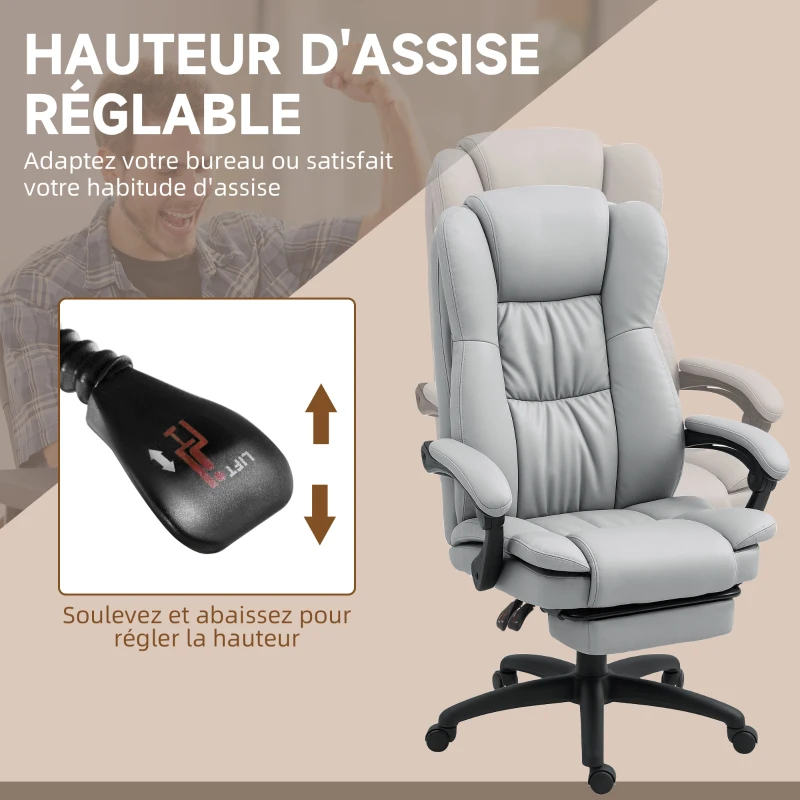 Vinsetto Fauteuil de bureau massant, chaise de bureau avec hauteur réglable, dossier inclinable et télécommande filaire, gris