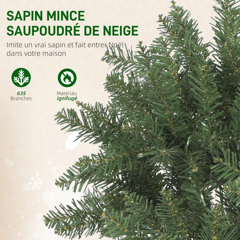 HOMCOM Sapin de Noël artificiel 150 cm, arbre de Noël fin avec 170 lumières, 635 pointes, support en métal pliable, vert
