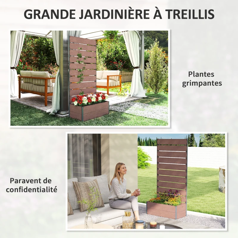 Outsunny Jardinière avec treillis, bac à fleurs, pour plantes grimpantes, légumes, fleurs, 72 x 38 x 150 cm, marron clair