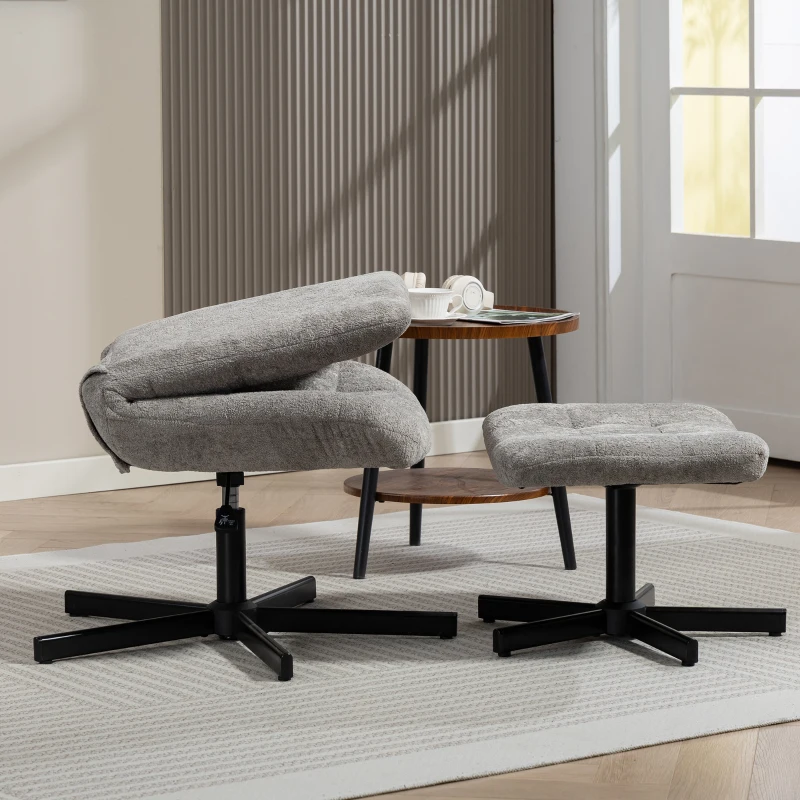 HOMCOM Fauteuil salon avec repose-pieds, chaise pivotante, hauteur réglable, dossier inclinable, 66 x 80 x 93-104 cm, gris