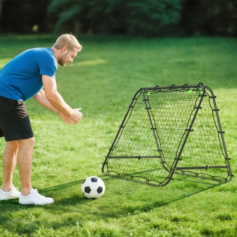 HOMCOM Filet de rebond double face 91 x 91 cm filet de rebond football pliable réglable dans 5 angles structure en acier noir