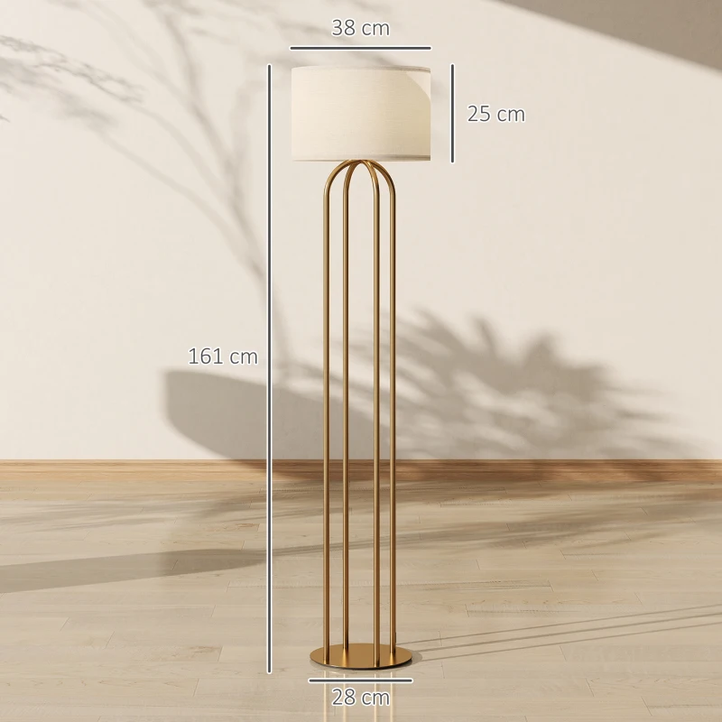 HOMCOM Lampadaire sur pied de salon, lampe sur pied avec abat-jour en lin et interrupteur à pied, Ø 38 x 161 cm, doré et beige