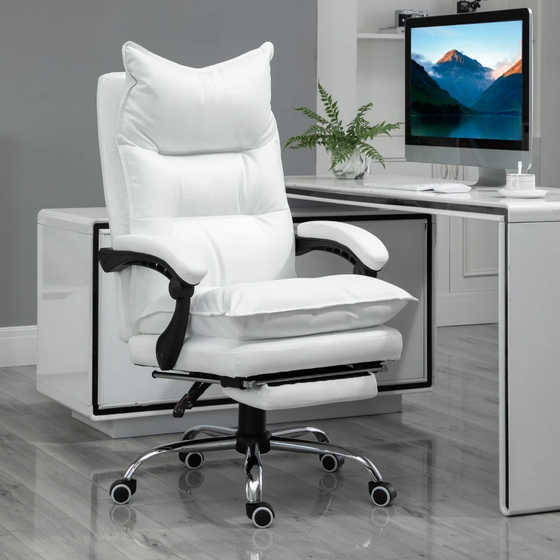 Vinsetto Fauteuil de bureau, chaise bureau ergonomique avec dossier inclinable, hauteur réglable, 66 x 72 x 130 cm, blanc
