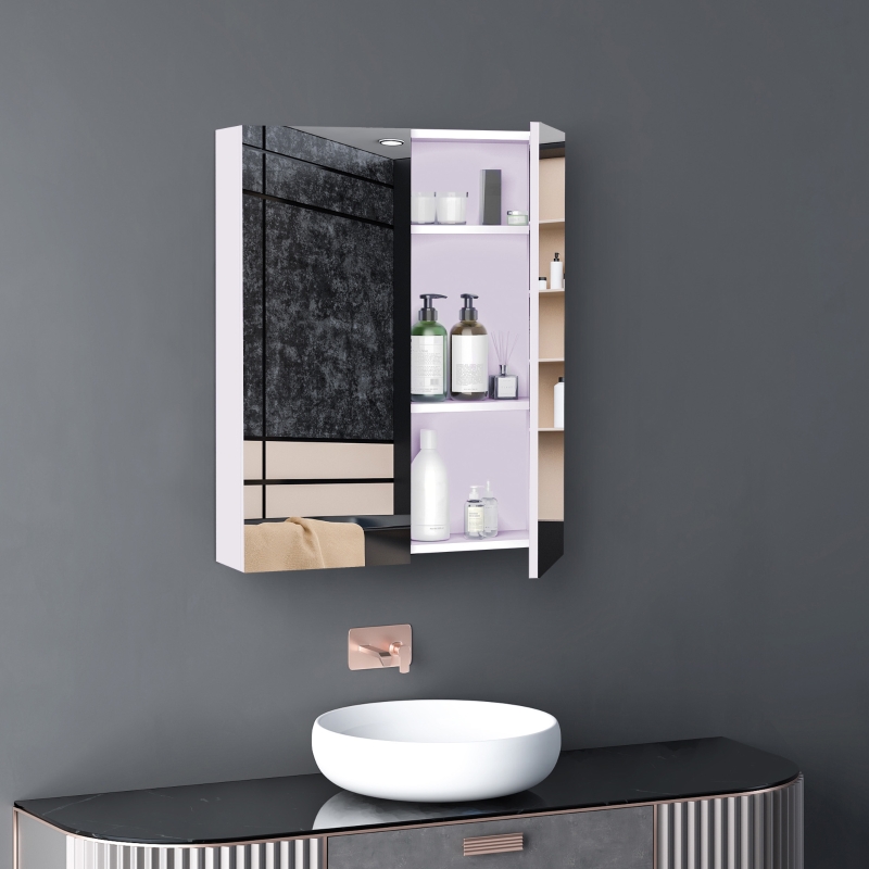 HOMCOM Armoire avec Miroir en Bois Rangement Salle de Bain Fermeture Porte Tampon MDF