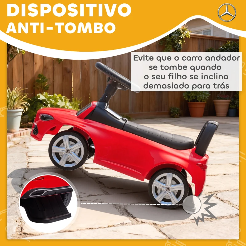 AIYAPLAY Carro Andador para Crianças Mercedes-Benz Classe C com Buzina Volante Sons de Motor e Espaço de Armazenamento 65x28x39 c