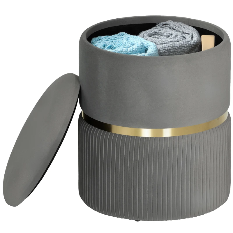 HOMCOM Velvet-Feel Storage Ottoman - Grey