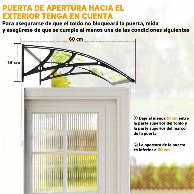 Outsunny Marquesina para Puertas y Ventanas 110x60 cm con Paneles de Policarbonato Barras de Aluminio Transparente
