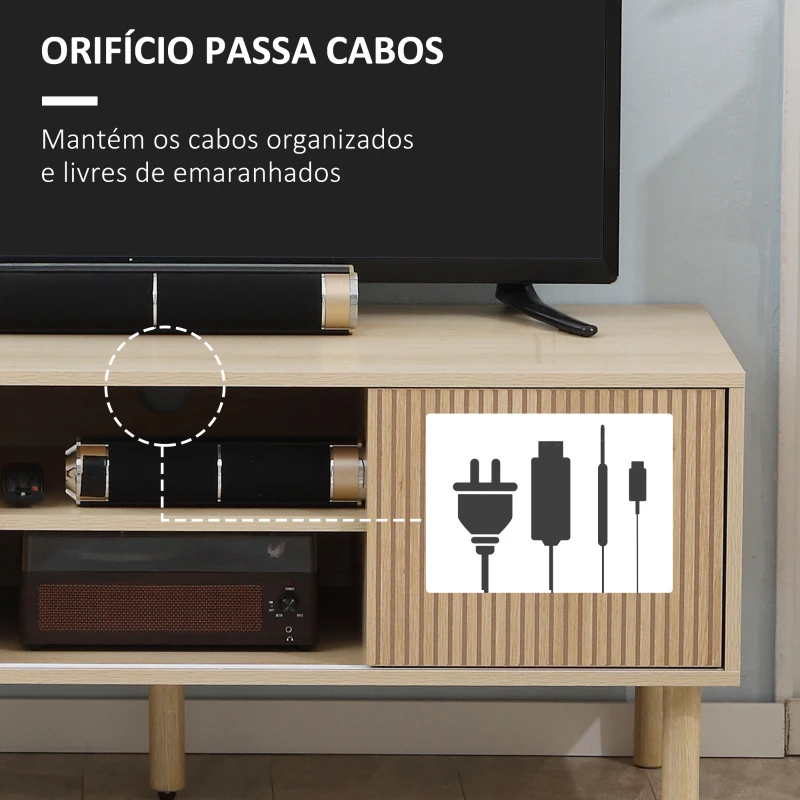 HOMCOM Móvel de TV para Televisão até 50 Polegadas com Portas de Correr Prateleiras Abertas e Orifícios para Cabos 115x40x49 cm Madeira