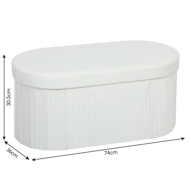 HOMCOM Storage Ottoman Folding Storage Bench 72 L 76x38x35 cm Velvet Upholstery Storage Chest Cream